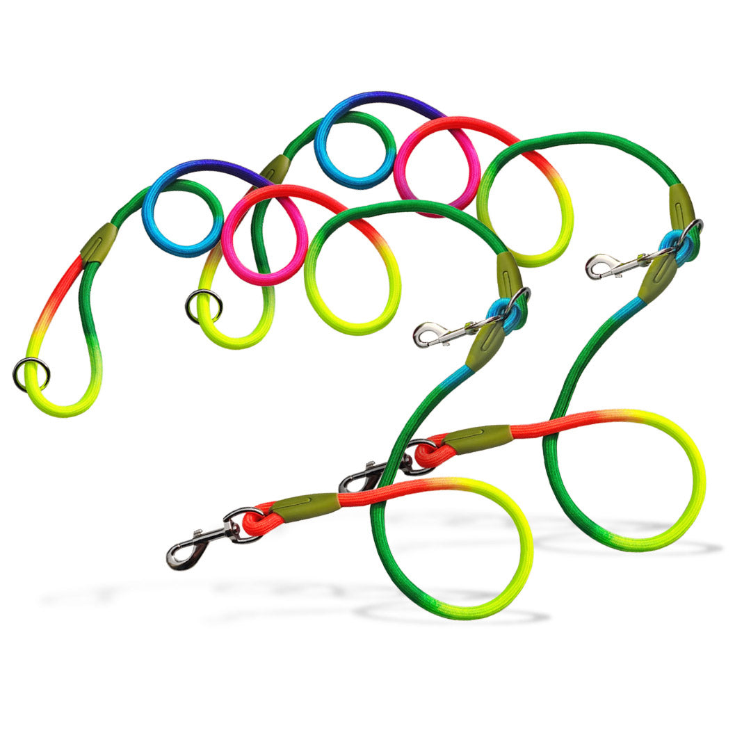 Hands-Free Double-Ended Dog Leash – 220cm Rainbow, 2-Pack