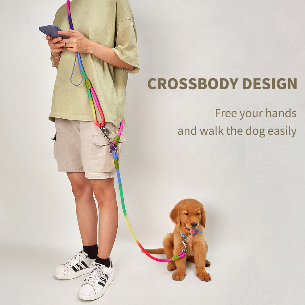 Hands-Free Double-Ended Dog Leash – 220cm Rainbow, 2-Pack