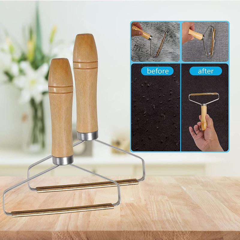 Reusable Pet Hair Remover: Wooden Handle Lint Tool