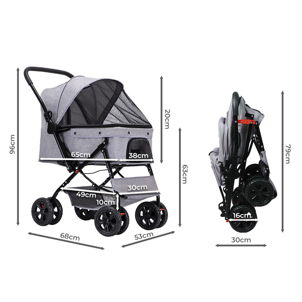 PaWz Pet Stroller Pram – Dog & Cat Carrier, Grey